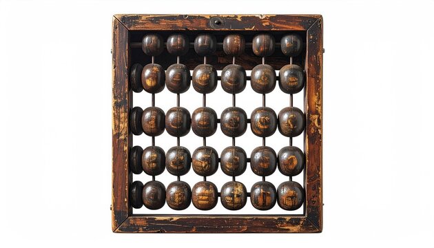Old abacus with dark wood frame and brown beads
