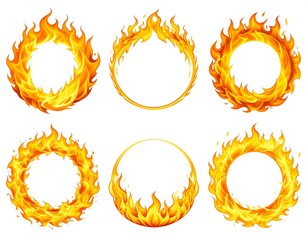 Collection of fiery circular frames, perfect for adding a dynamic touch to designs