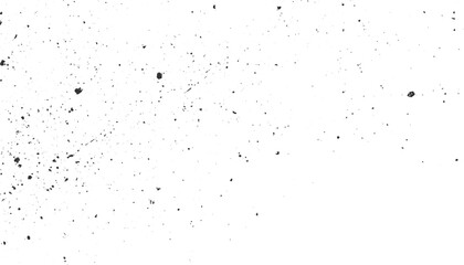 Black ink splatters and dots scattered on a white background abstract