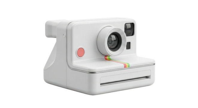 Vintage instant camera classic white design with rainbow stripe perfect for retro photography enthusiasts and collectors
