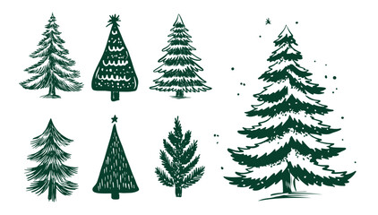 Christmas green trees set on white	
