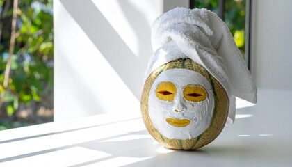 Melon spa day fruit face mask skincare towel beauty treatment wellness relaxation healthy funny creative