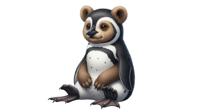 Cute bear penguin hybrid animal concept on white background
