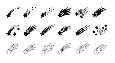 Collection of hand drawn shooting stars in black and white. © Tajamul