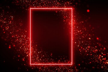 Illuminated Red Frame Surrounded by Shimmering Particles Creating a Dynamic and Engaging Background for Various Uses