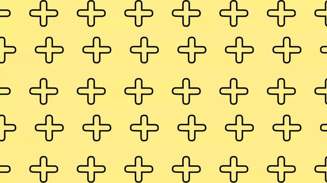 Abstract background with repeating plus signs and minimalist geometric pattern in yellow and black