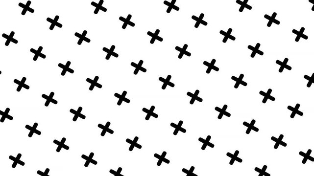 Abstract repeating pattern of black crosses on a white background, minimal design