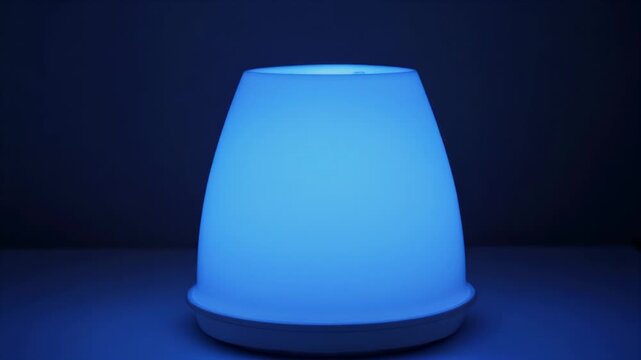 Modern Aroma Diffuser Glowing With Blue Light in a Dark Room.