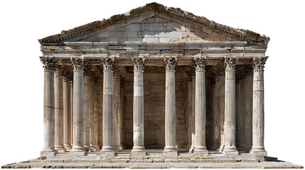 Ancient stone temple facade with fluted columns and pediment architecture building