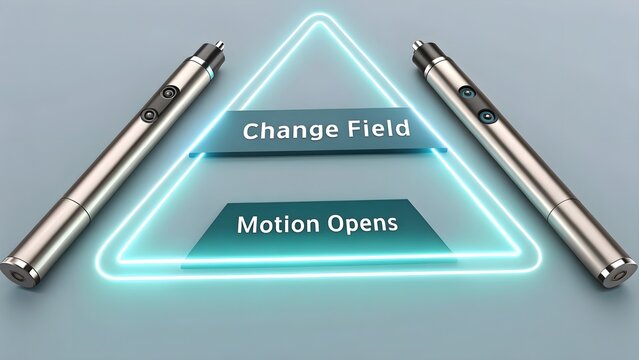 Abstract Digital Data Interface with Neon Triangle and Rods - Powered by Adobe