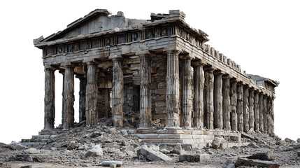 Ancient stone temple ruins with weathered columns and debris ancient ruins stone columns