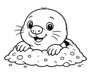 Mole coming out of Hole Cartoon Character Vector Illustration Coloring Page