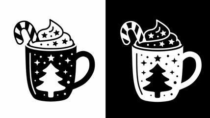 Christmas Hot Chocolate Mug with Candy Cane Holiday Season Vector