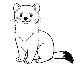 Cute ermine cartoon animal in outline style sitting isolated on white background