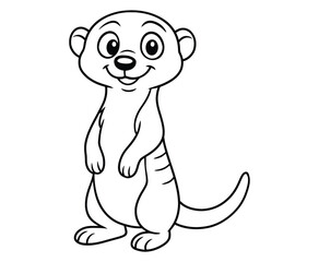 Playful meerkat standing upright illustration smiling in black and white