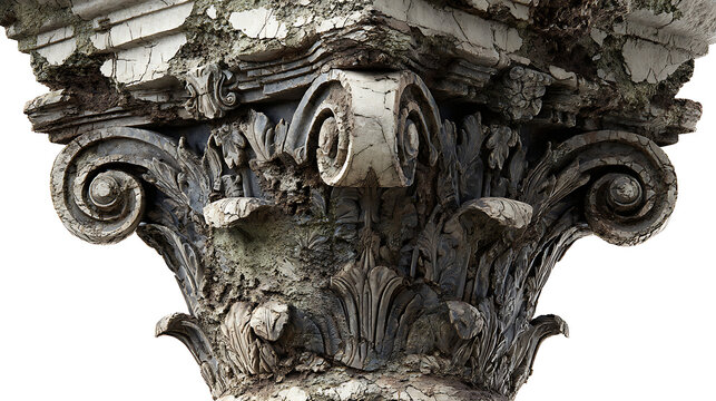 Fototapeta Ancient weathered stone column capital with ornate carvings image