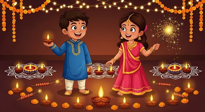 Happy Cartoon Family Enjoying a Fun Night Fogether