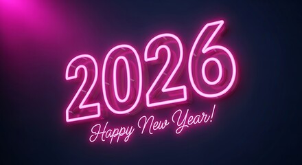 2026 Happy New Year neon sign with pink glow celebration