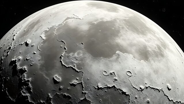 tennessine. Detailed view of the icy, cratered surface of a moon in deep space. STEM education sheets, lab safety posters, designed for biotech research communications.