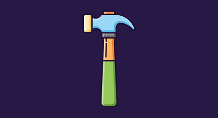 Colorful Hammer Tool on a Solid Purple Background.