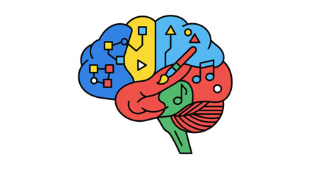 Colorful Human Brain Illustration Representing Complex Thought and Data Processing.