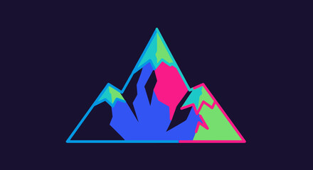 Colorful mountain range illustration with vibrant hues and geometric design.