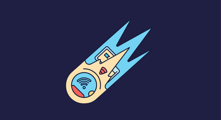 Digital Meteor Streaking Through Space with Wi-Fi Icon.