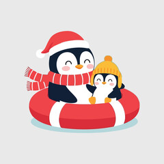 Cute Penguin Family Christmas Illustration