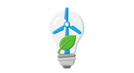 Sustainable Energy Concept - Wind Turbine and Leaf in Lightbulb.
