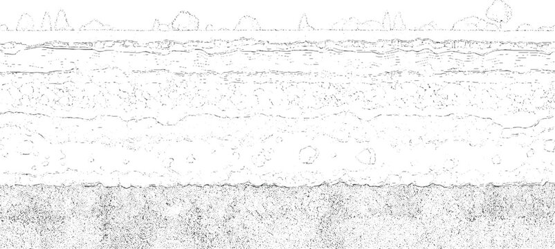 Abstract layered landscape with textured ground and dotted sky layers