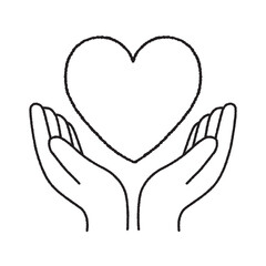 ハートを両手で支える線画イラスト｜シンプル・モノクロ・思いやり