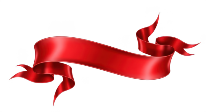 Elegant Waving Red Silk Banner or Scroll Ribbon Isolated on a Pure White Background with Copy Space