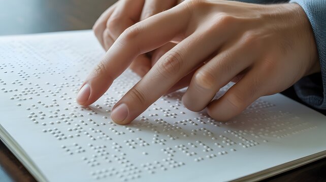 World Braille Day Hands Reading Braille – Close-Up Accessibility Education Photo
