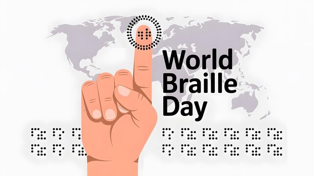 World Braille Day Vector Illustration ,  Finger Point Symbol, Global Awareness, Braille Dots Design