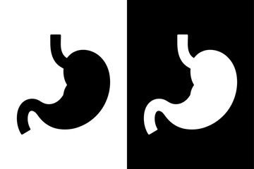 Stomach Icon Silhouette. Flat Digestive Organ Vector Illustration on Black and White Background