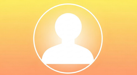 Generic white silhouette avatar icon representing a user profile against a warm yellow and orange gradient background with a thin white circular border