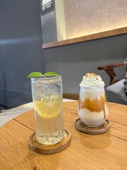 Glass of refreshing lemon and Crunchy Biscuits drink