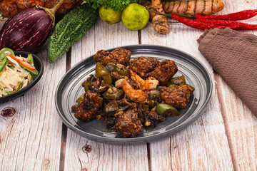 Manchirian breaded prawn with vegetables
