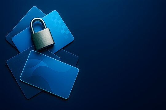 Secure access control padlock on digital cards with copy space