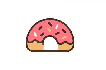 Half cut donut with pink frosting and colorful sprinkles isolated on white