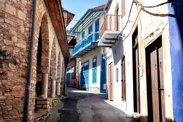 Narrow cozy street of Pano Lefkara village. Larnaca District, Cyprus