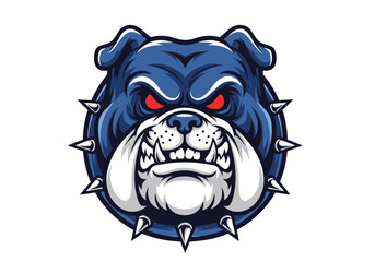 Powerful and aggressive blue bulldog head logo design, a fierce mascot symbolizing strength and determination