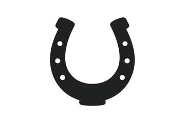 Black silhouette of a traditional lucky horseshoe symbol isolated on white