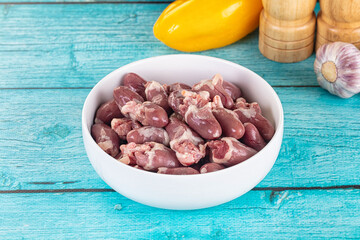 Raw chicken hearts for cooking