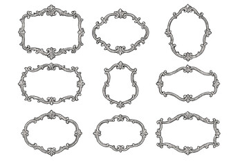 Nine ornate baroque style decorative frames and vintage borders for elegant design