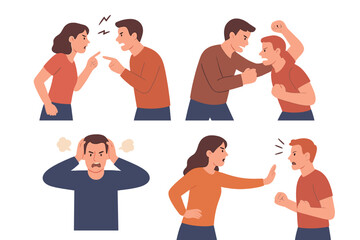 Fototapeta premium Angry couples arguing, shouting, and fighting, showing emotional conflict and relationship problems