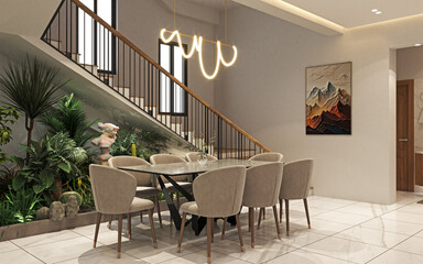 Modern Interior Dining room and table Design. 