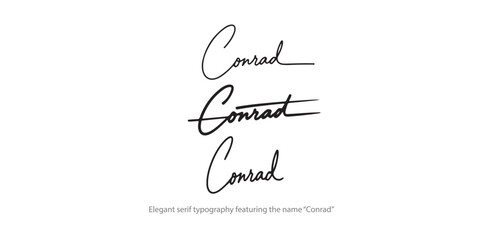 Elegant serif typography featuring the name “Conrad”, designed with refined details and a timeless luxury aesthetic. Perfect for premium branding, upscale logos, fashion identity, editorial layouts © Danchai