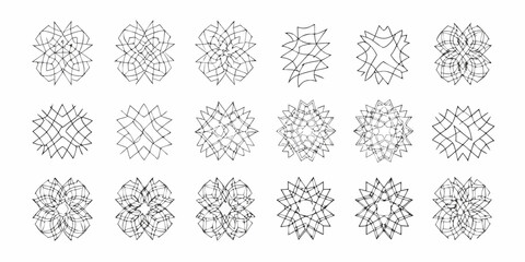Collection of abstract geometric starburst and mandala like designs