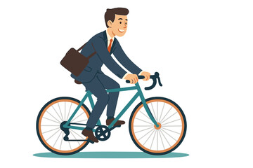 Naklejka premium Smiling professional man in a business suit riding a bicycle commuting to work